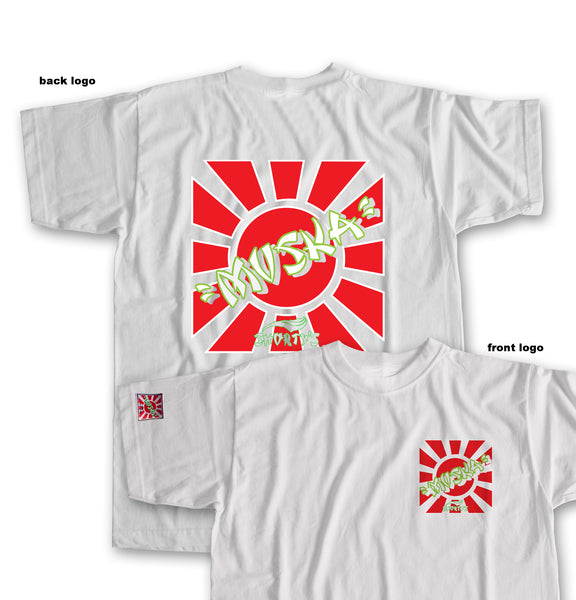 MUSKA SUN Logo Short Sleeve T-shirt (Front Chest and Back Logo. Sleeve Patch)
